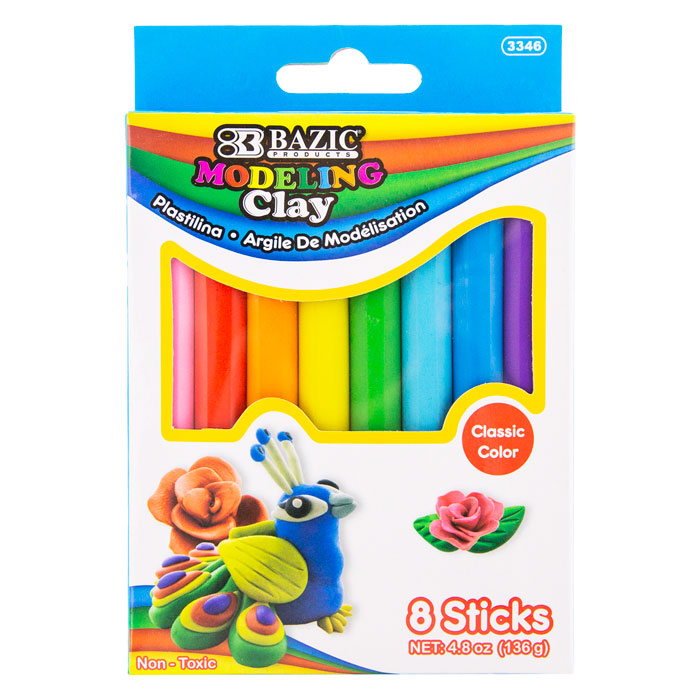 4.8 oz 136g 8 primary color modeling clay sticks -- 24 per box