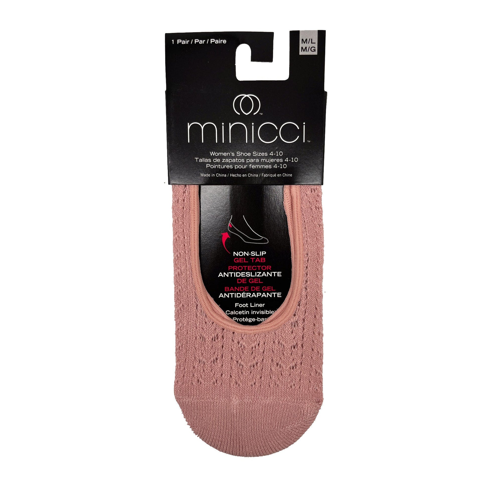 minicci 1 pack evening pink liner socks size m l 4-10 -- 76 per box