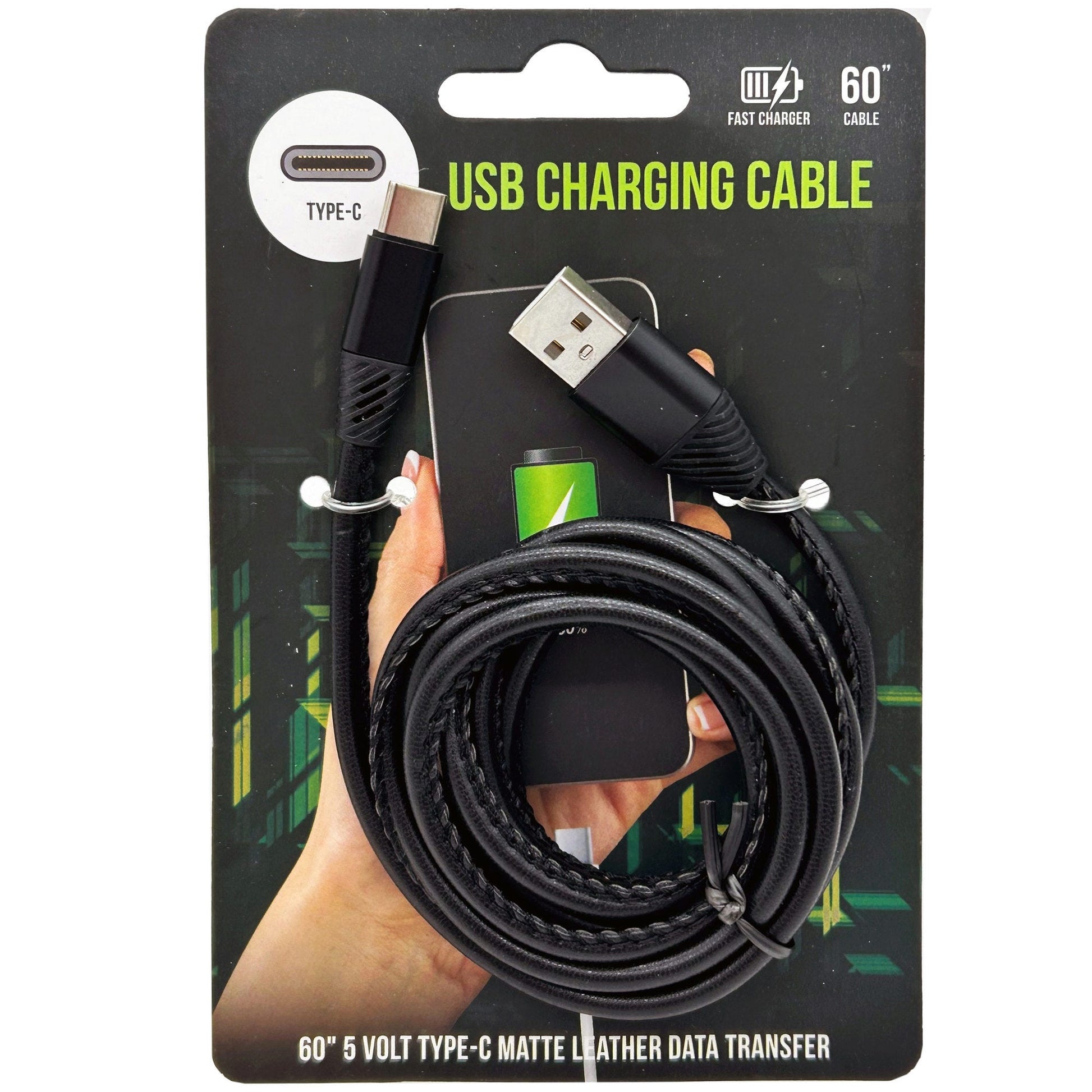 60 5 volt type-c matte leather data transfer charging cable -- 16 per box