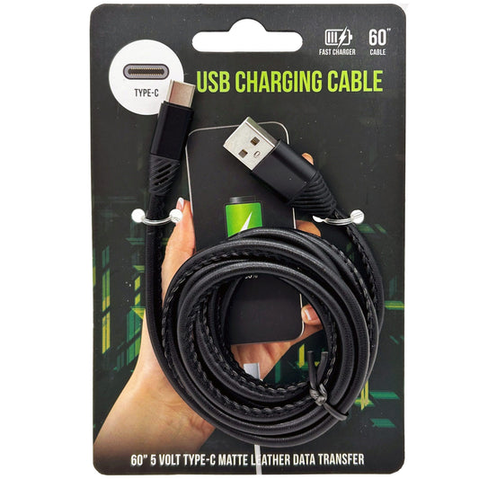 60 5 volt type-c matte leather data transfer charging cable -- 16 per box