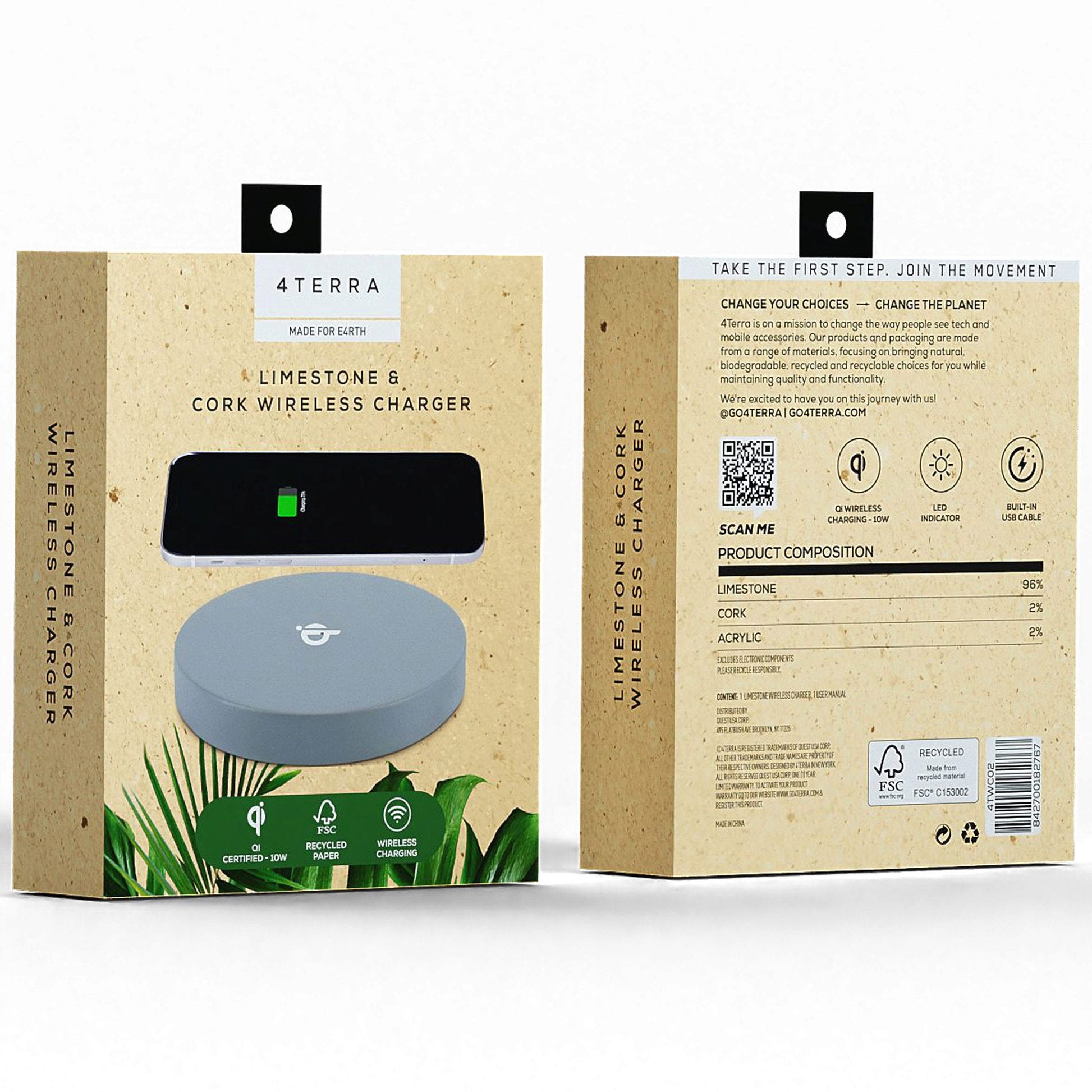 i joy 4terra limestone cork 10w-qi round wireless charging pad -- 6 per box