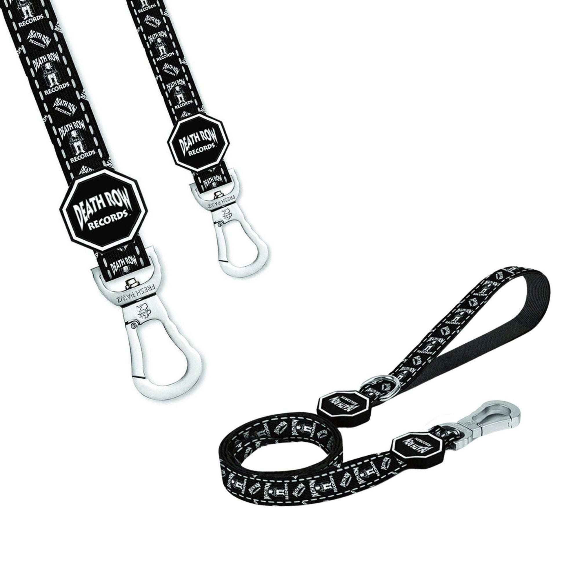 fresh pawz death row logo black leash with heavy duty silver clasp in size large -- 8 per box