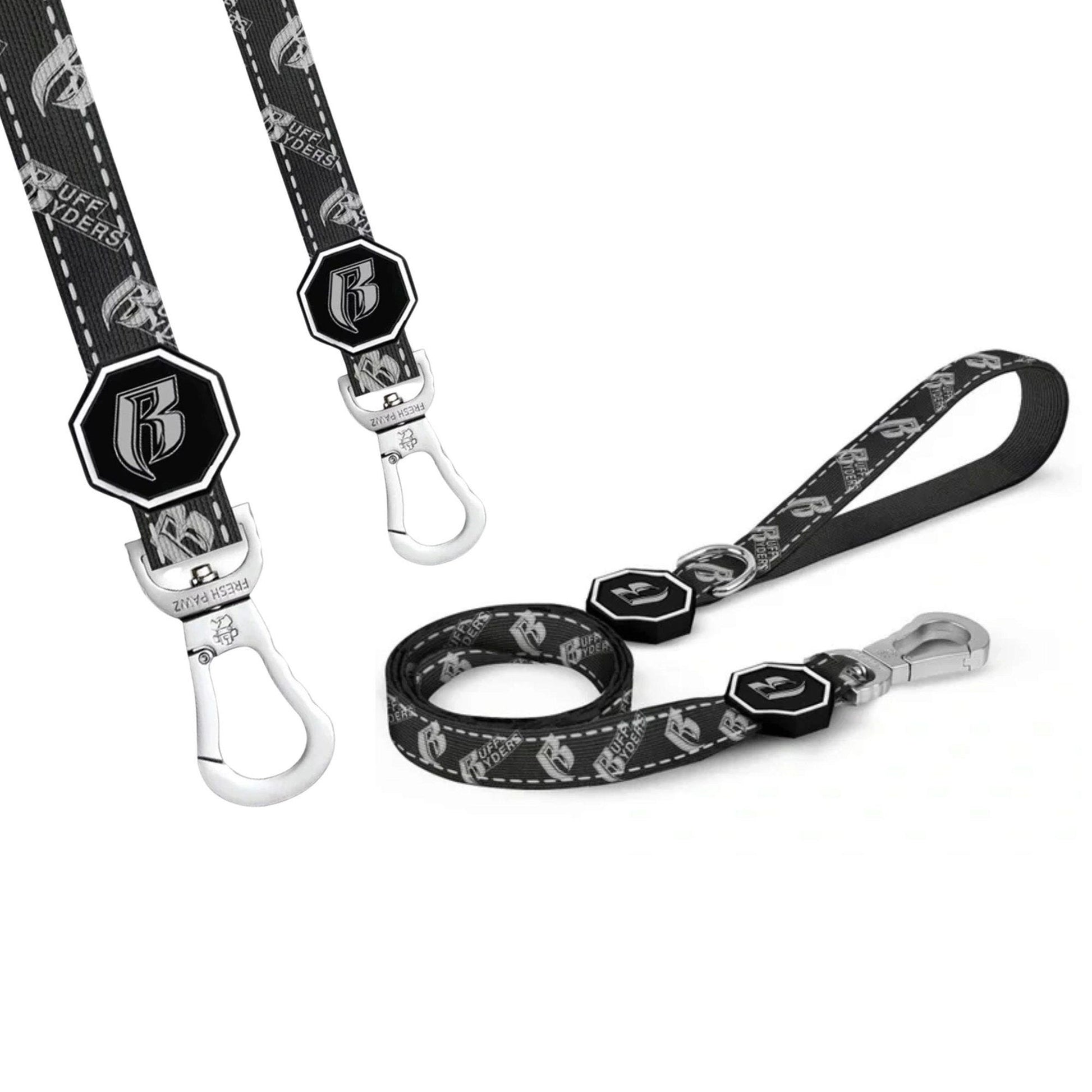 fresh pawz ruff ryders black leash with heavy duty silver clasp in size small -- 10 per box