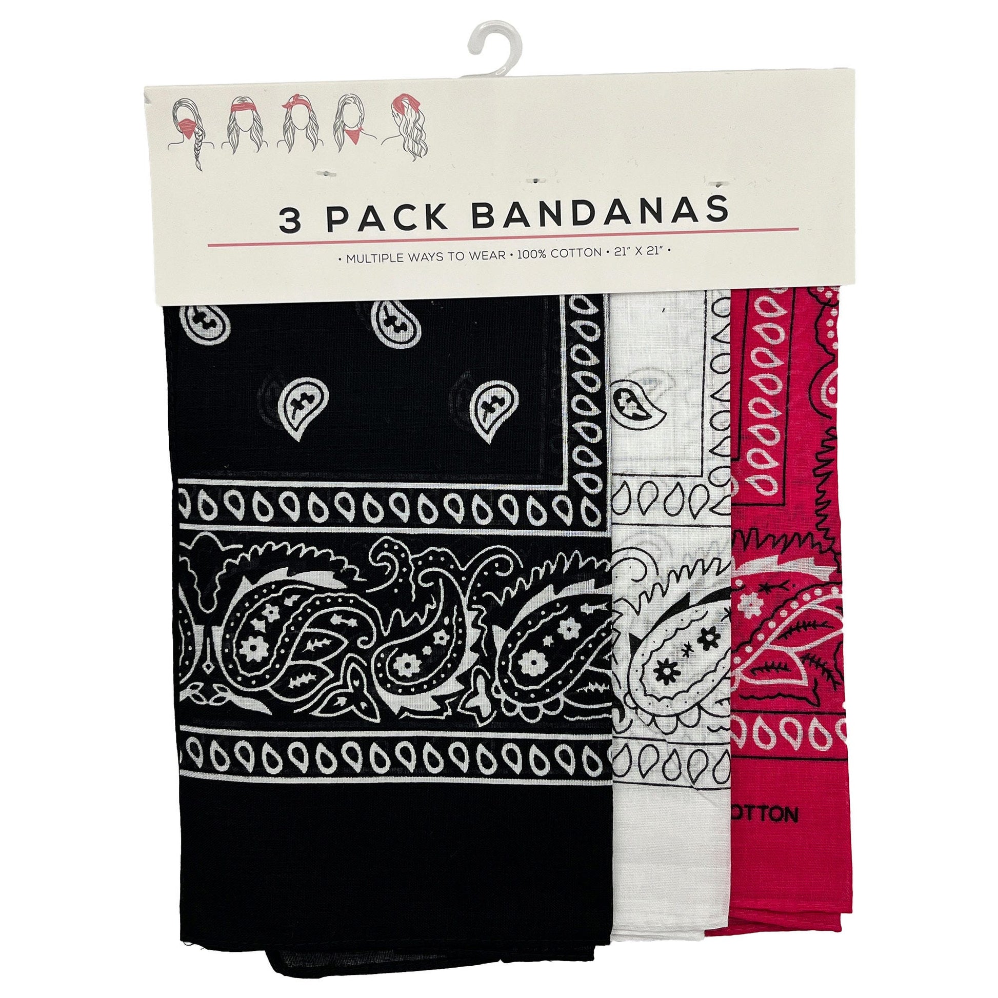 3 pack traditional bandana in black -- 24 per box