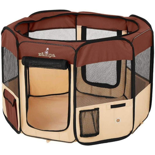 zampa small pet playpen in brown -- 6 per case