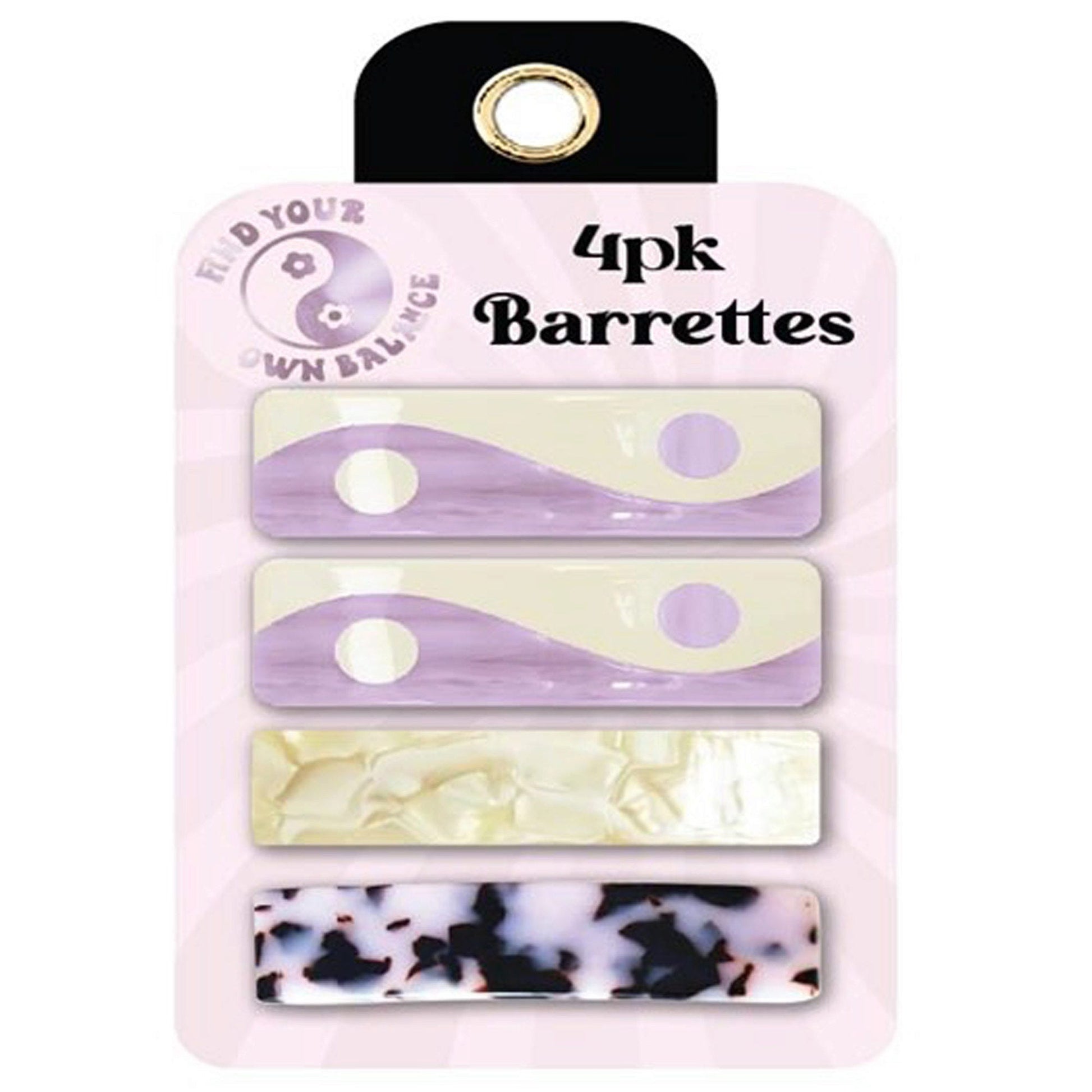 good vibes 4 pack barette clips in lavender ying yang designs -- 28 per box