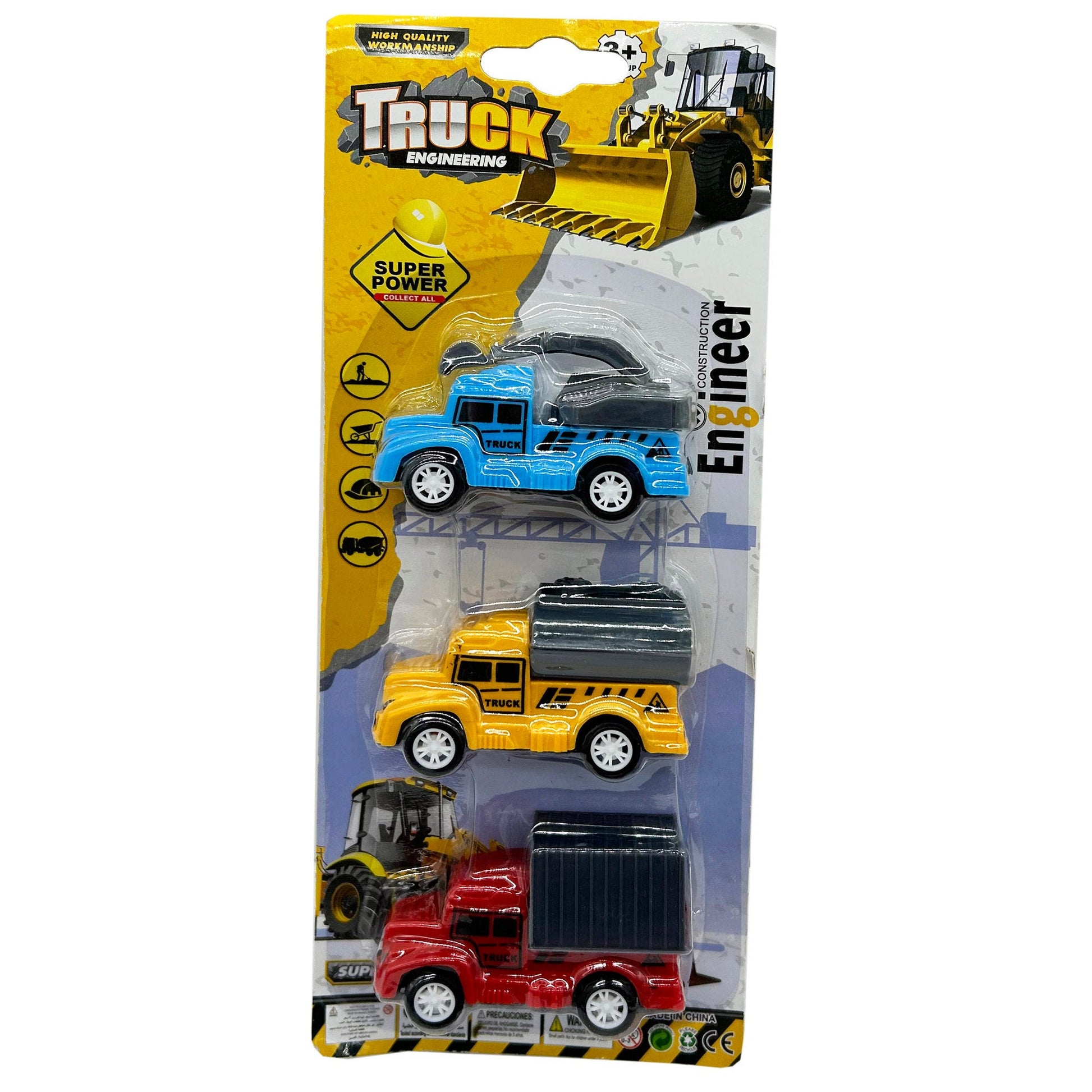 3 pack pull- back construction trucks toy set -- 24 per box