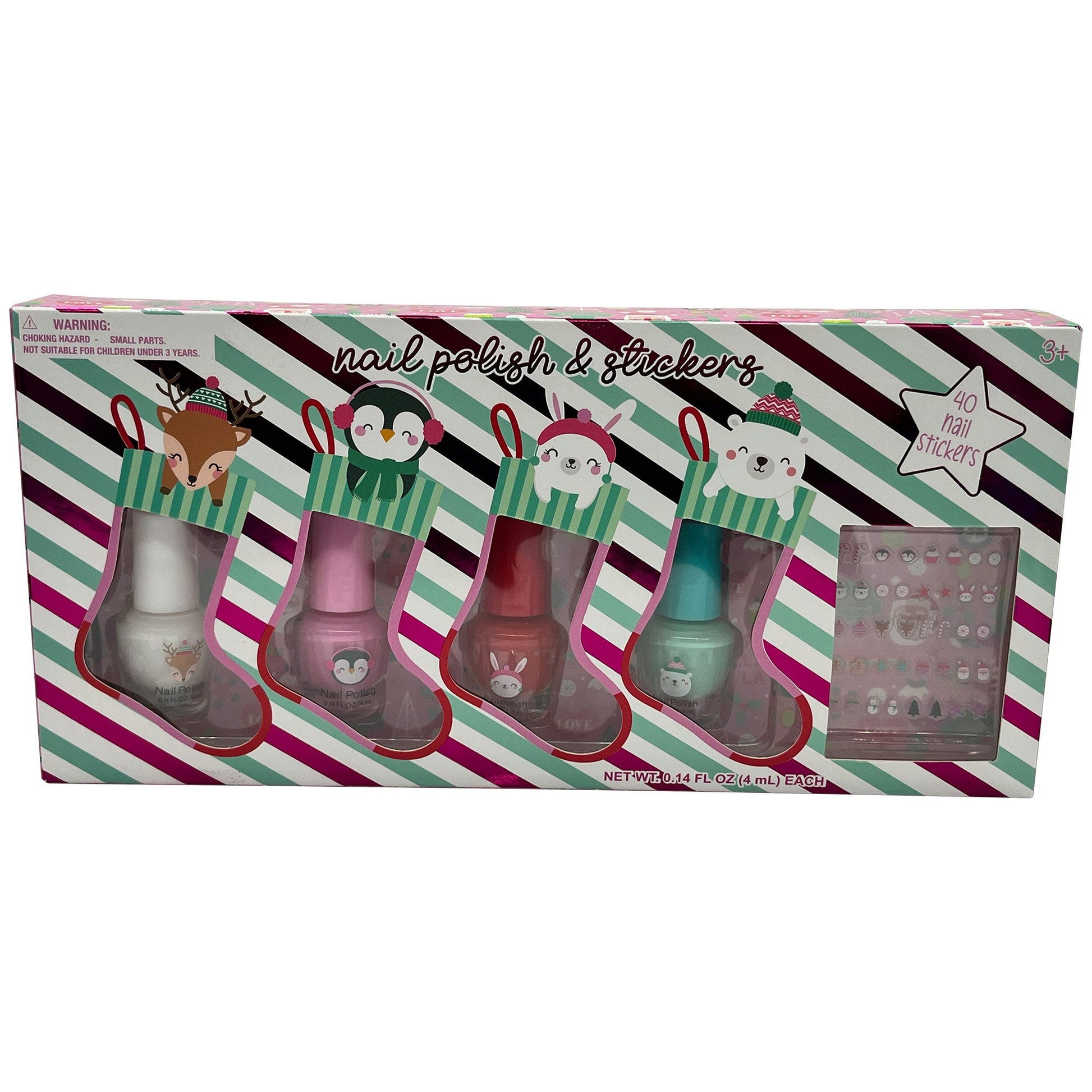 holiday themed nail polish and nail sticker gift set -- 24 per box