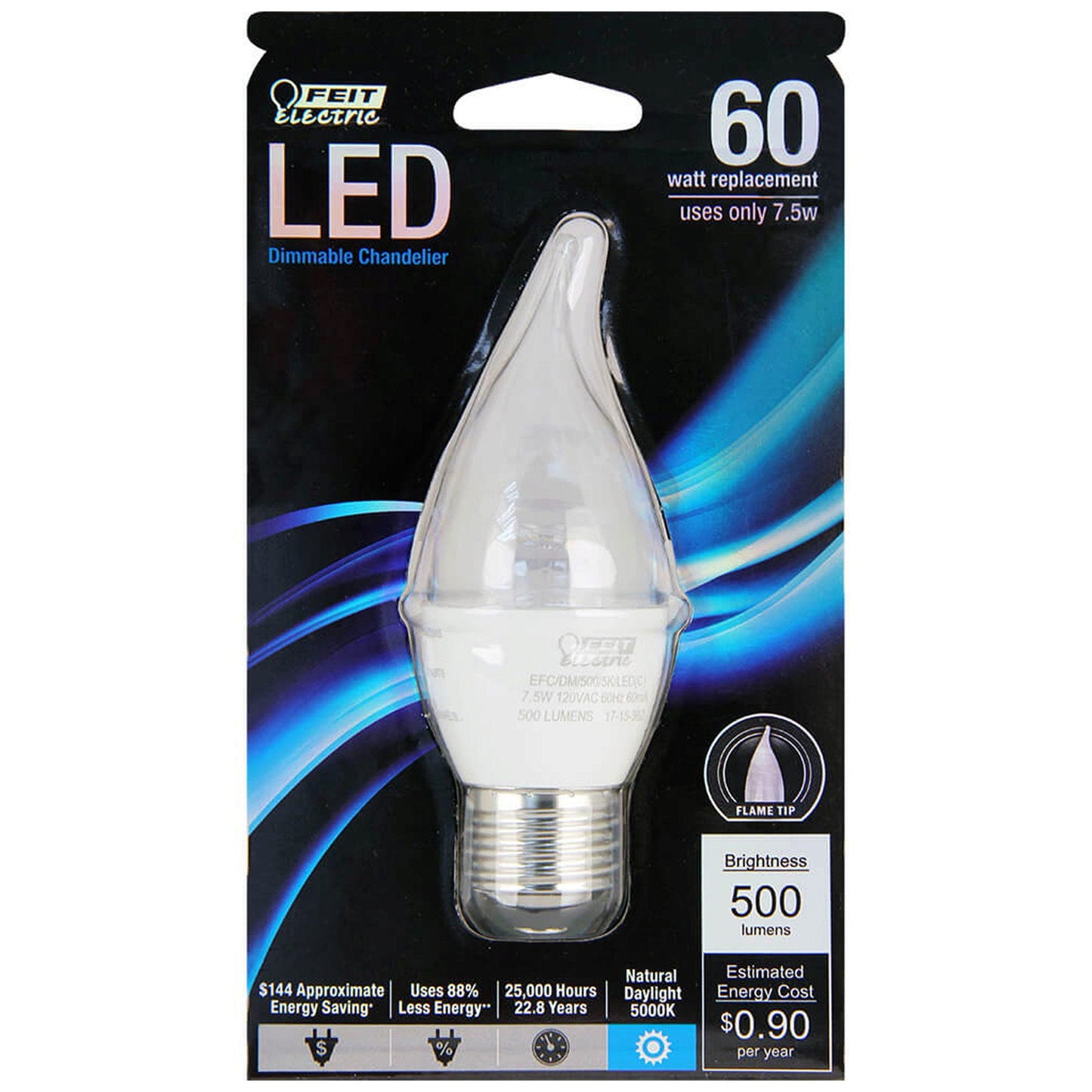 feit 60 w flame tip dimmable chandelier led light bulb -- 16 per case