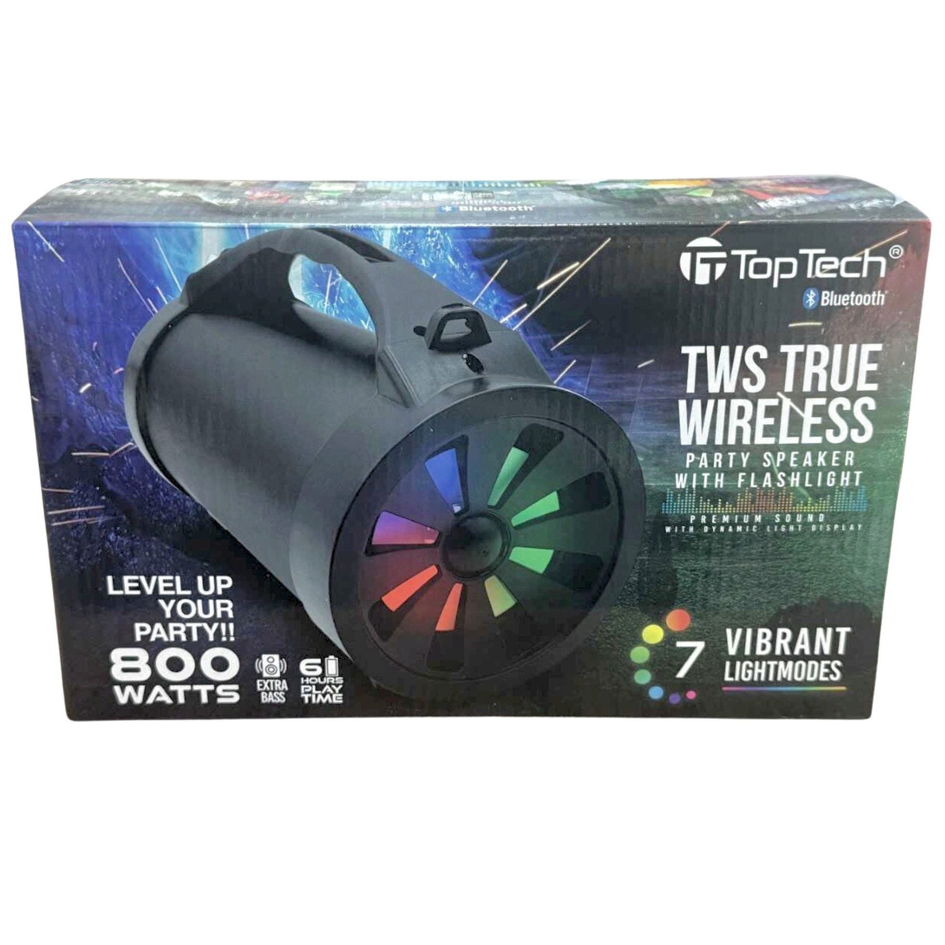 top tech true wireless bluetooth bazooka party speaker with vibrant led lights in black -- 6 per box