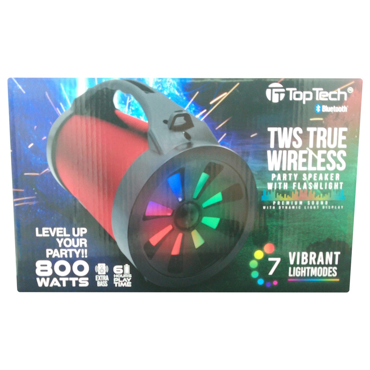 top tech true wireless bluetooth bazooka party speaker with vibrant led lights in red -- 6 per box