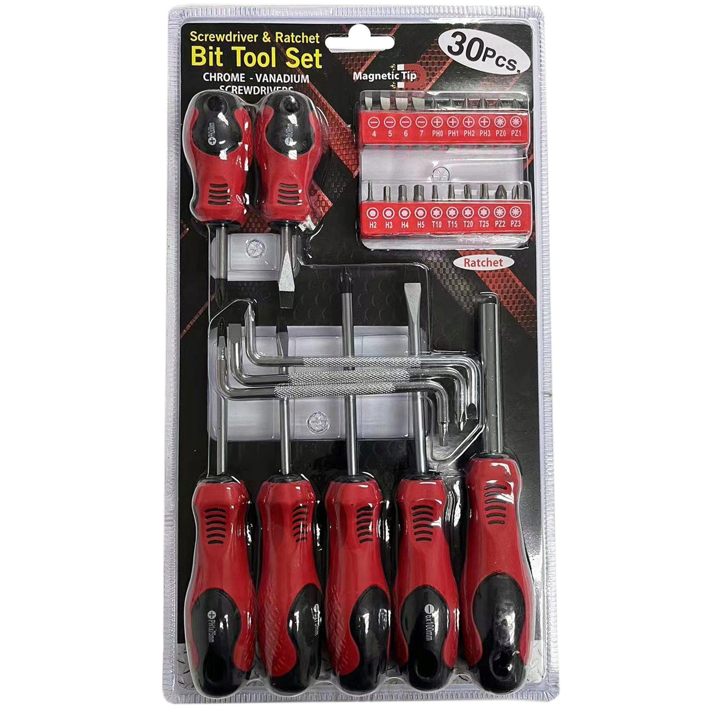 30pc screwdriver ratchet bit tool set -- 4 per box