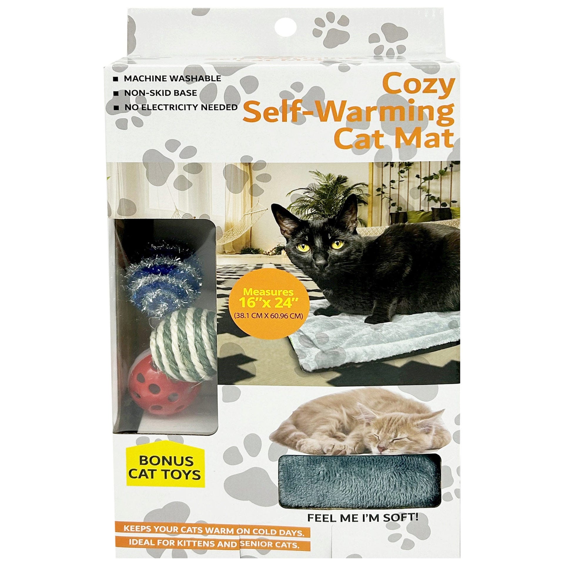 cozy self- warming cat mat with ball toys -- 6 per box