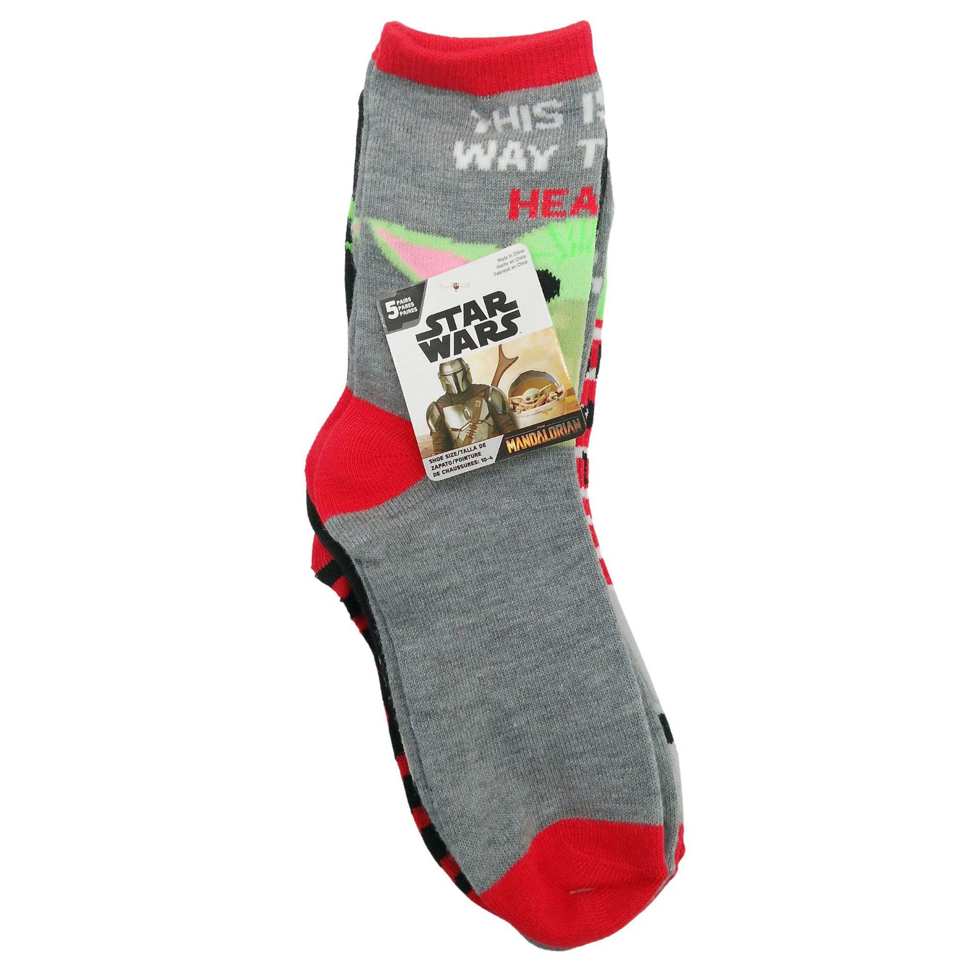 5 pack star wars the mandalorian way to my heart kids crew socks in size 10-4 -- 8 per box