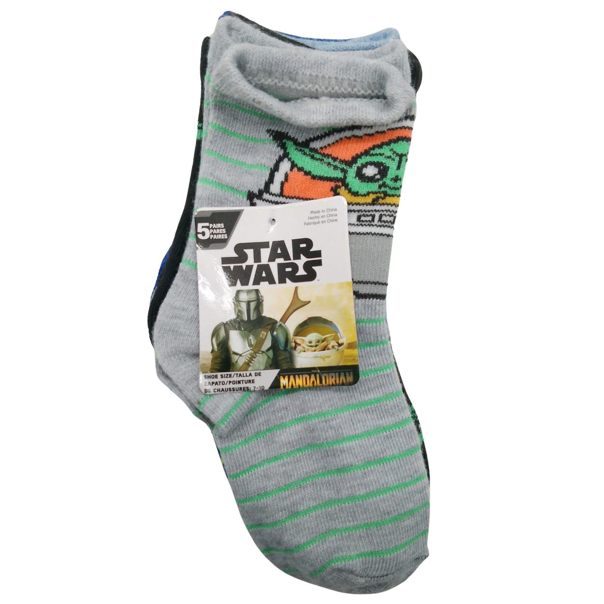 5 pack star wars the mandalorian grogu kids crew socks in size 7-10 -- 8 per box