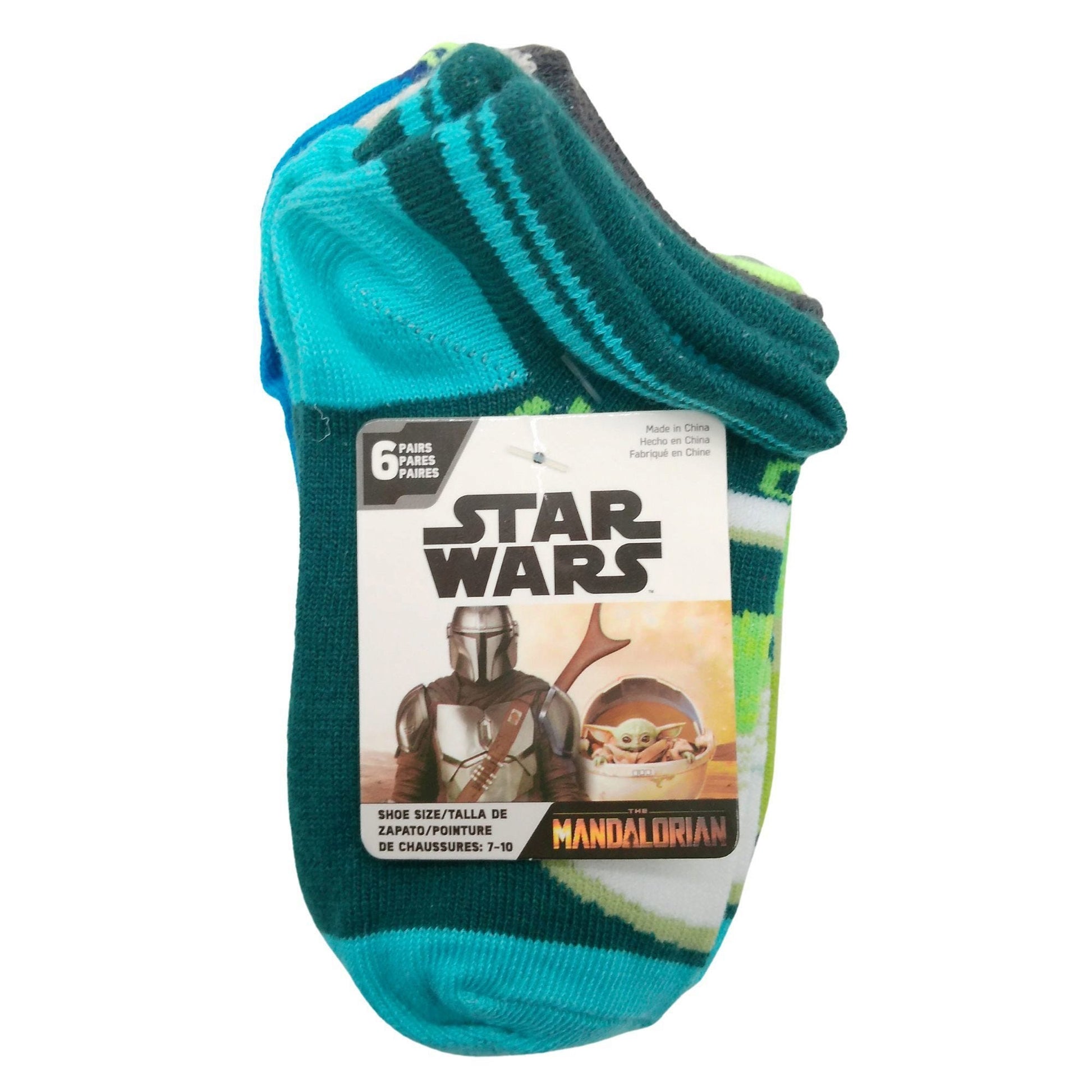 6 pack star wars the mandalorian the child kids ankle socks in size 7-10 -- 8 per box