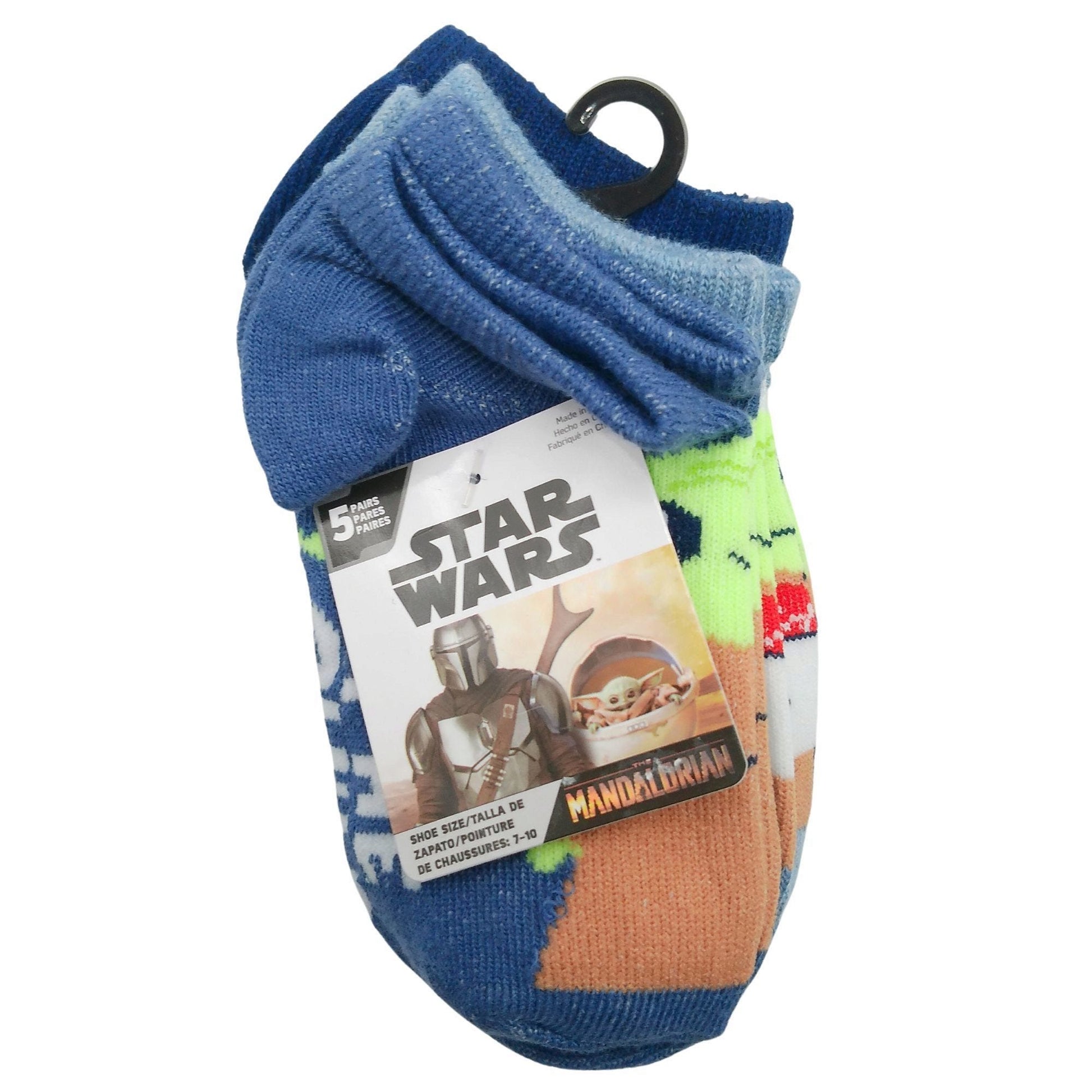 5 pack star wars the mandalorian grogu kids ankle socks in size 7-10 -- 12 per box