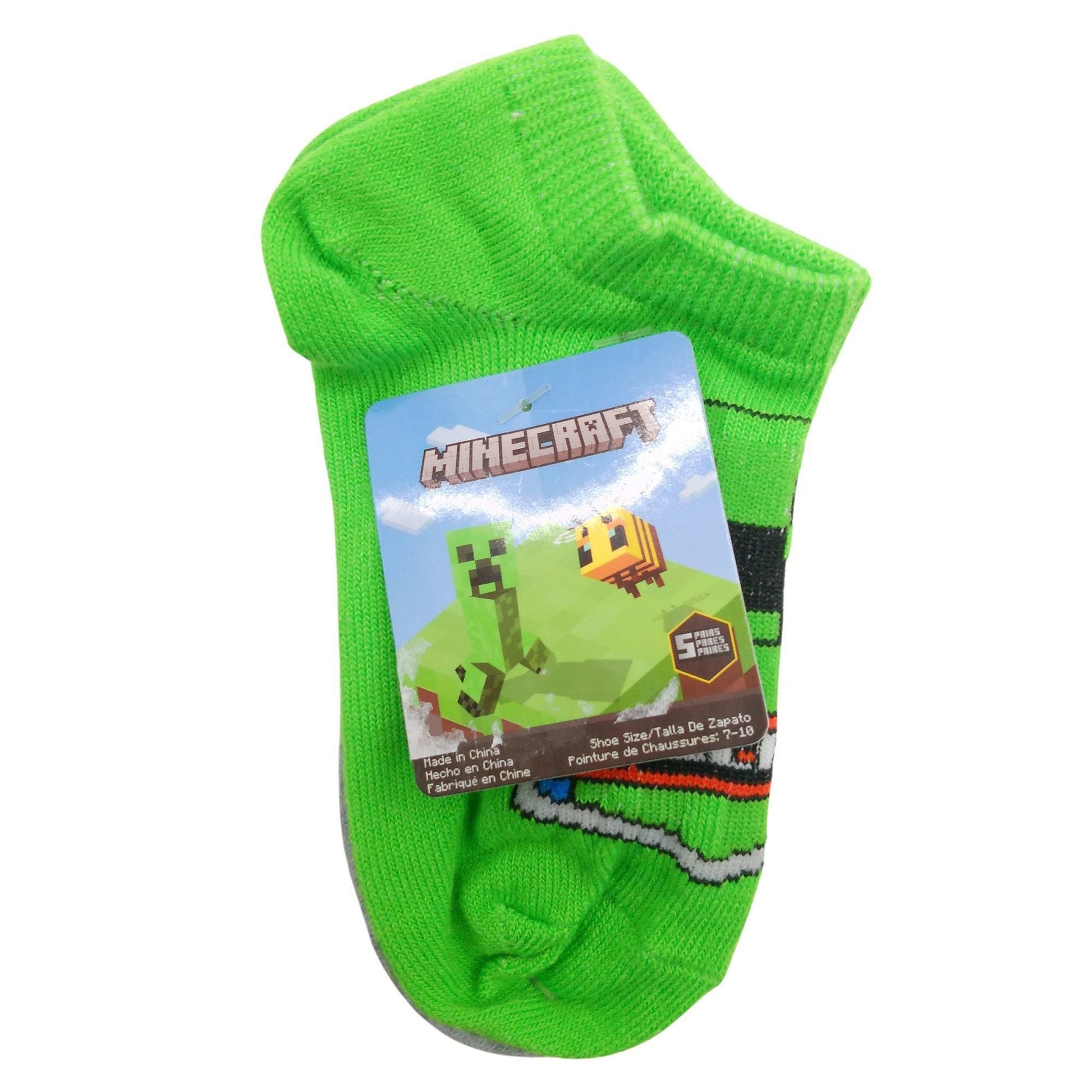 5 pack minecraft badge of honor kids ankle socks in size 7-10 -- 8 per box