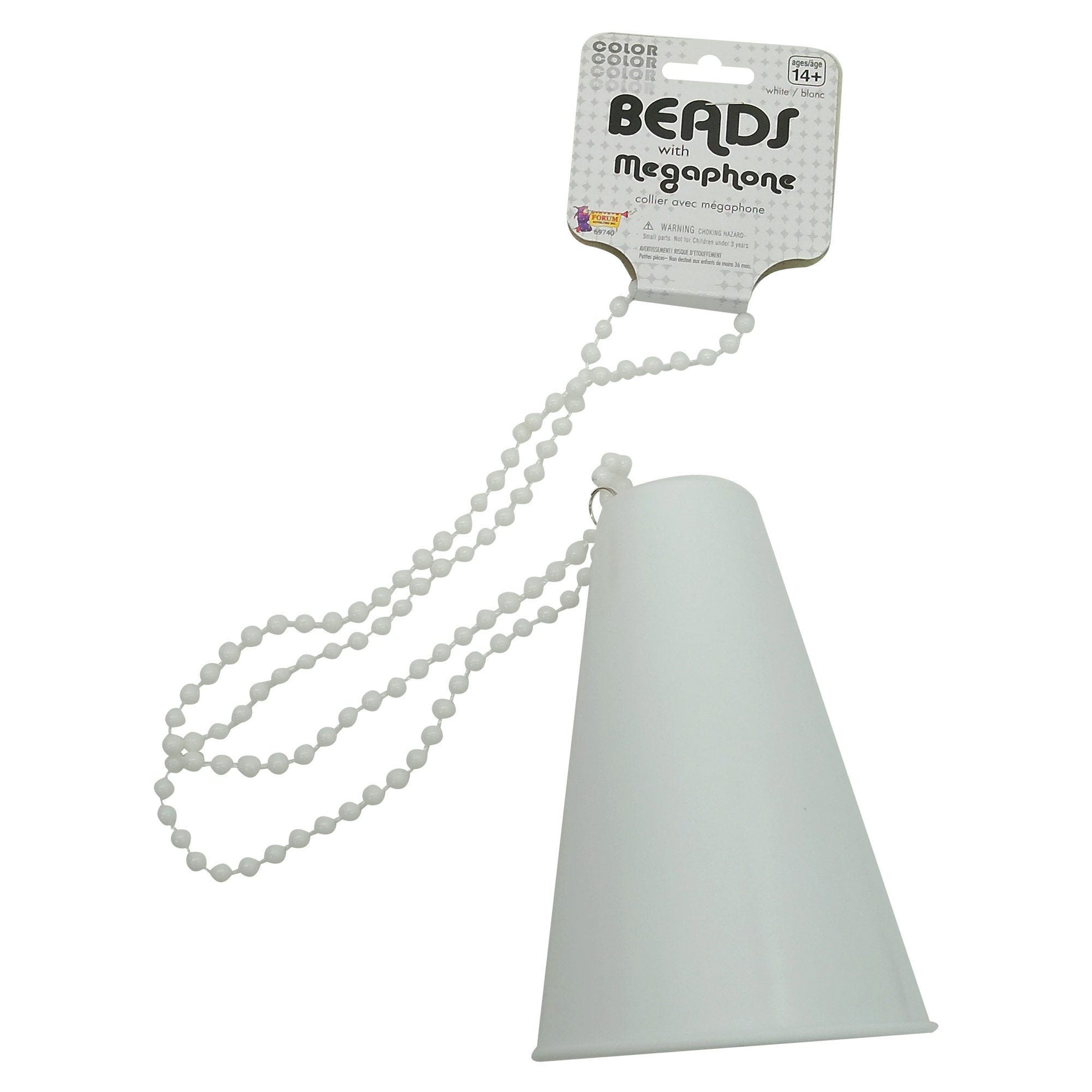 white 33 bead necklace with megaphone -- 48 per box