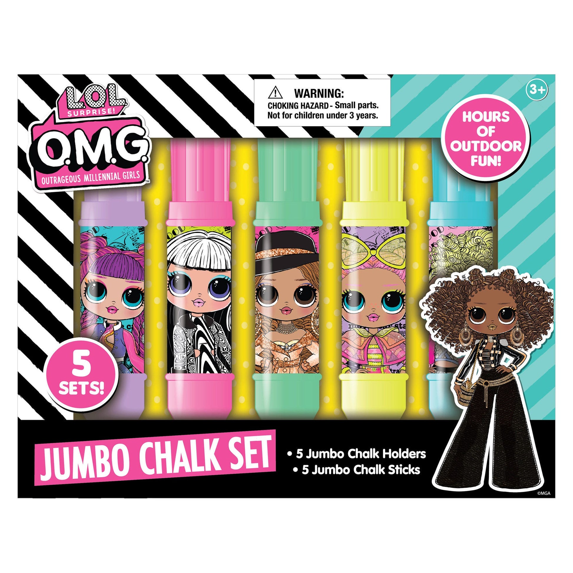 lol surprise omg 5 piece jumbo chalk sticks with holders -- 10 per box