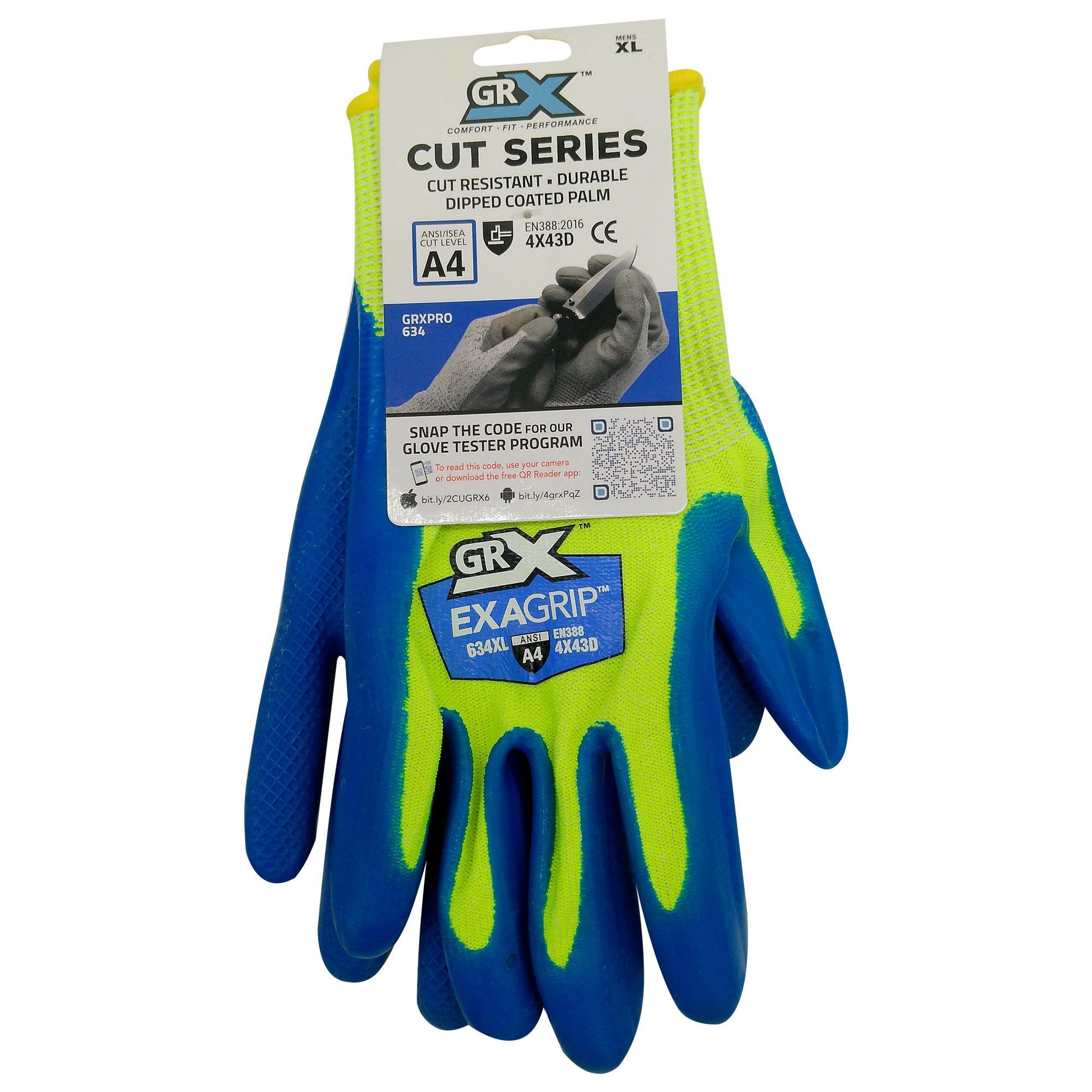 grx cut series 634 cut resistant exa grip coated palm work gloves in size xl -- 24 per box