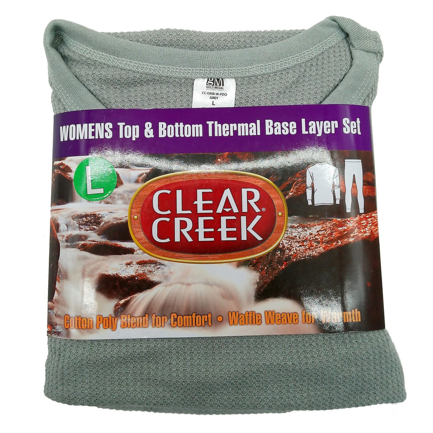 clear creek women s grey waffle weave base thermal layer set size l in pdq -- 6 per box