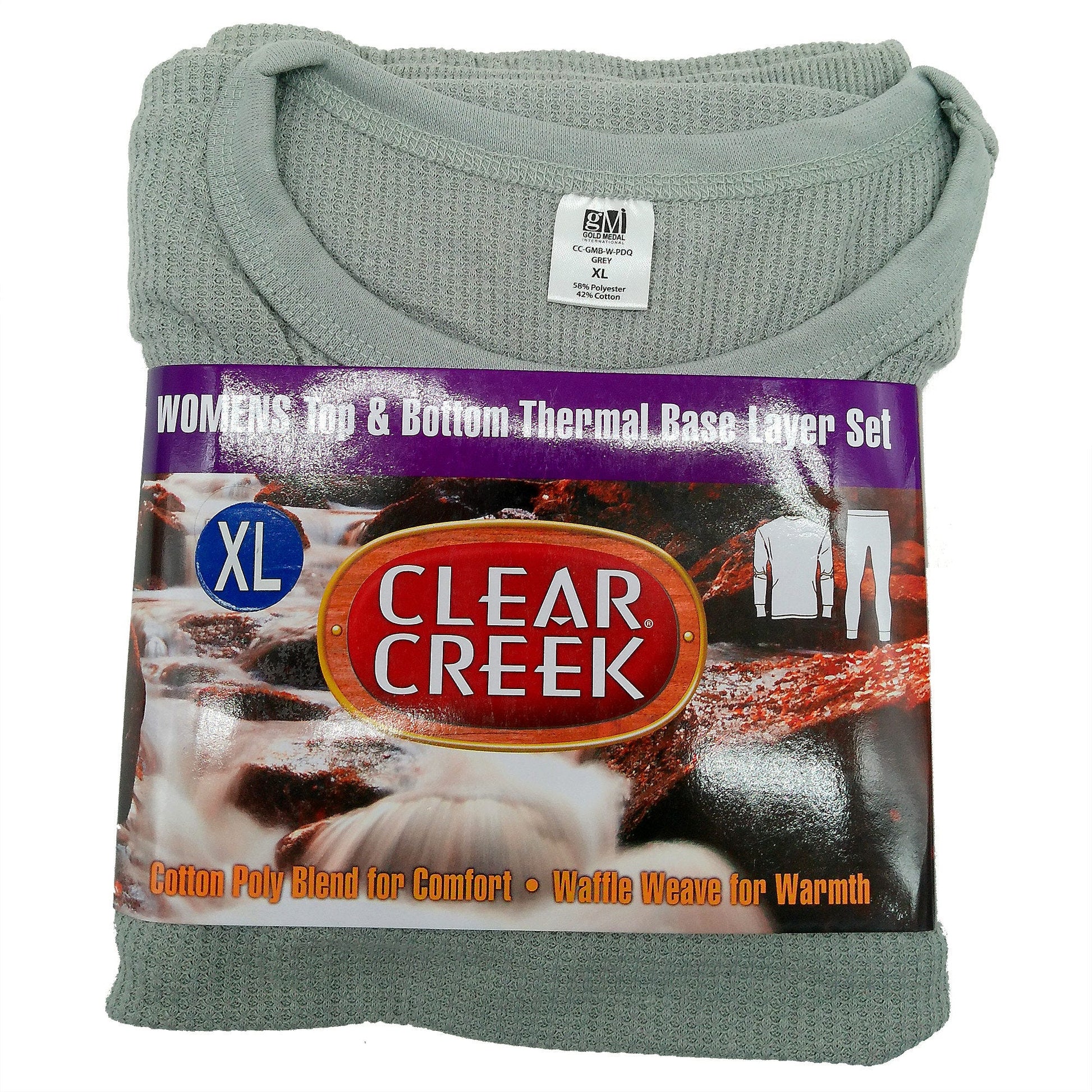 clear creek women s grey waffle weave base thermal layer set size xl in pdq -- 6 per box