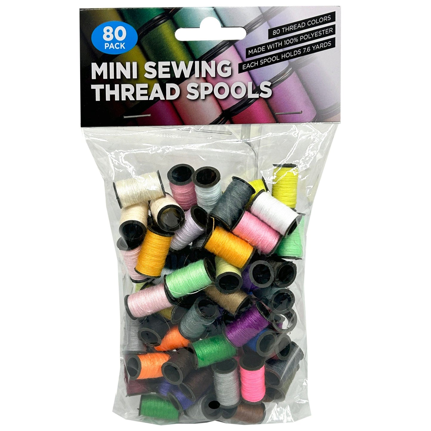 80 pack 7.6 yard mini sewing thread spools assorted colors -- 14 per box