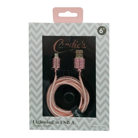 candie s bling collection 6 foot braided mfi i phone lightning cable in pink -- 12 per box