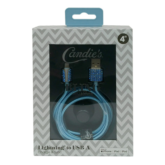 candie s bling collection 4 foot braided mfi i phone lightning cable in blue -- 12 per box