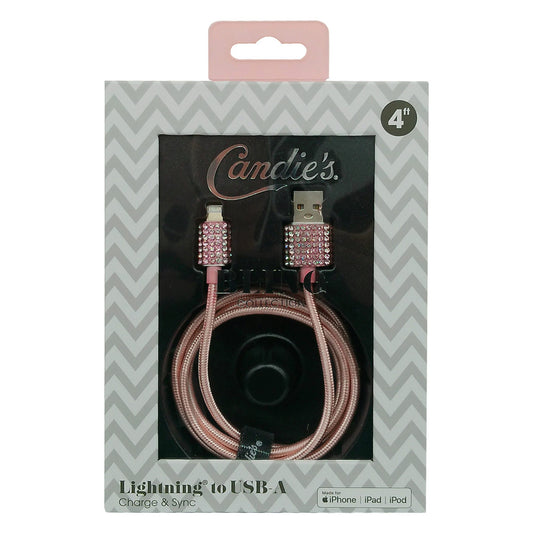 candie s bling collection 4 foot braided mfi i phone lightning cable in pink -- 12 per box