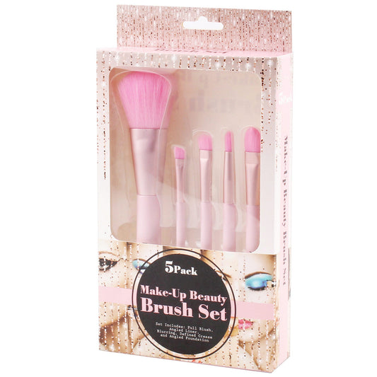 5 piece pink make- up beauty brush set -- 8 per box