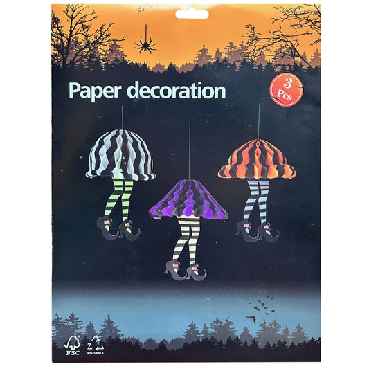 3 piece fold up honeycomb paper hanging witch legs halloween party decorations -- 10 per box