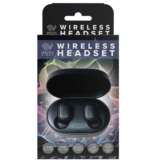 black wireless earbuds with charging case -- 6 per box