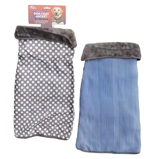 large two strap cozy reversible dog coat jacket in assorted styles -- 36 per box