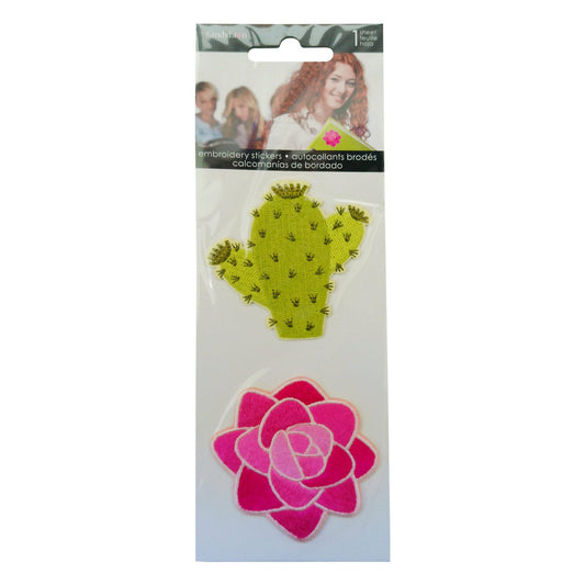 flower cactus 2 pack embroidered stickers -- 66 per box