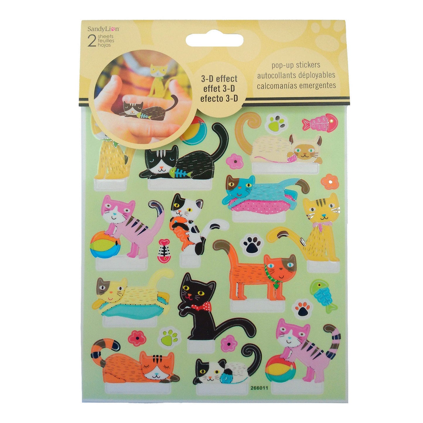 3d effect cats pop up stickers -- 54 per box