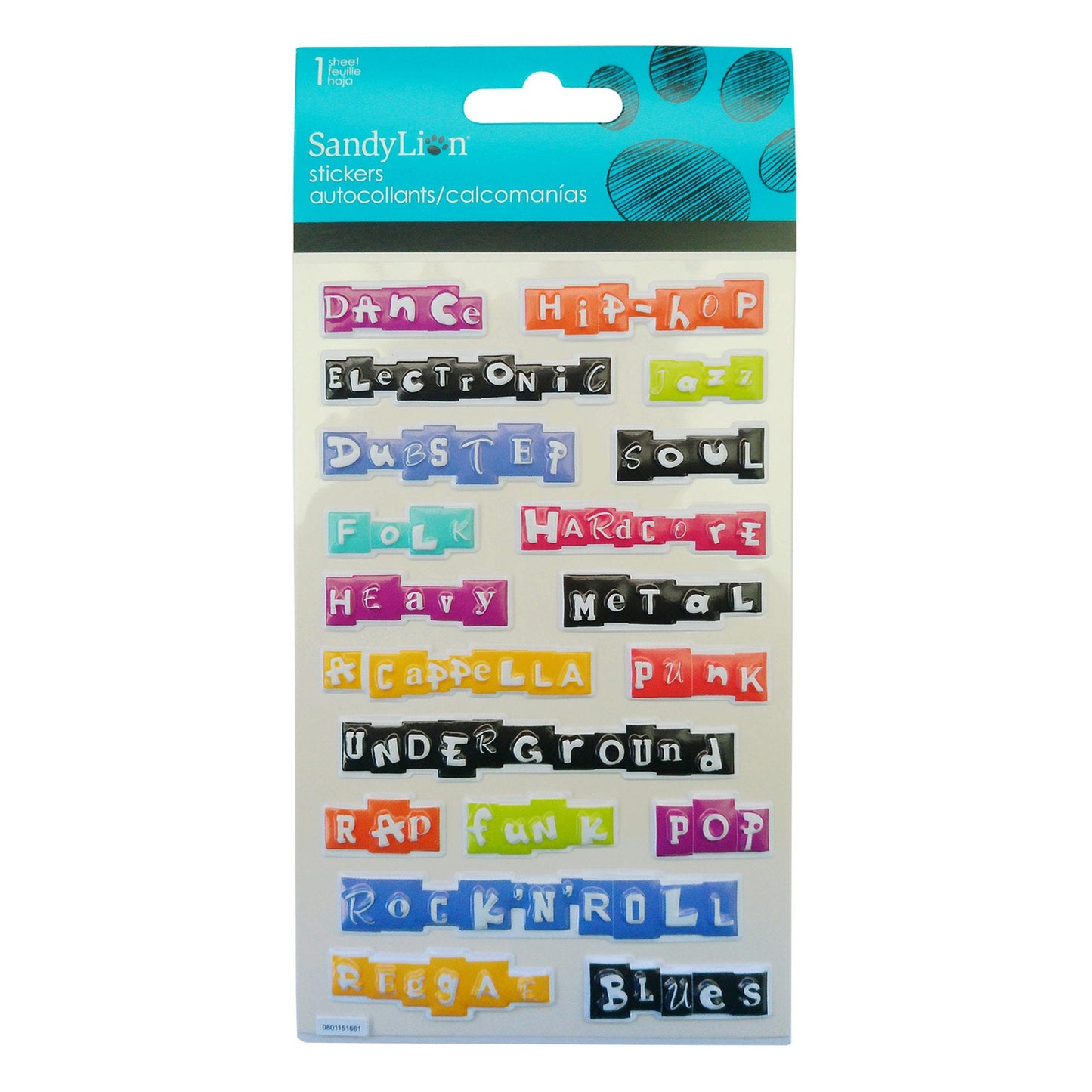 music generes bubble stickers -- 78 per box