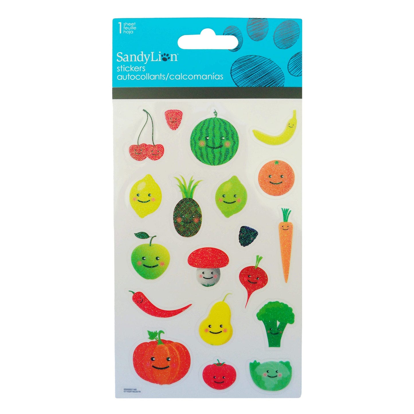 glitter fruits veggies clear stickers -- 78 per box