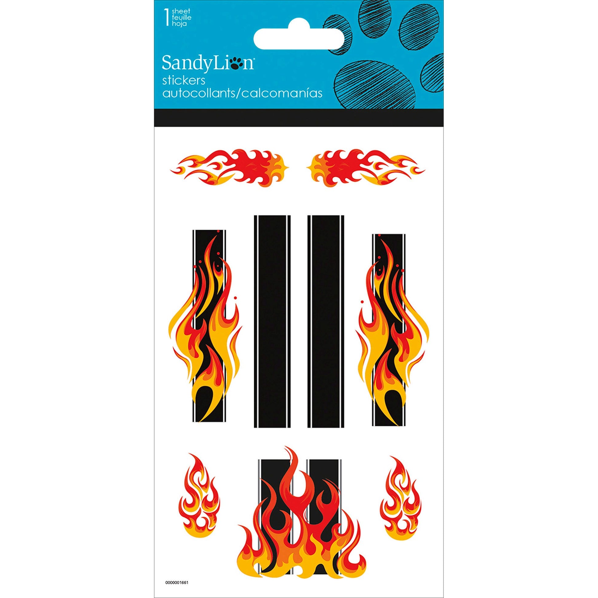 orange car flames stickers -- 78 per box