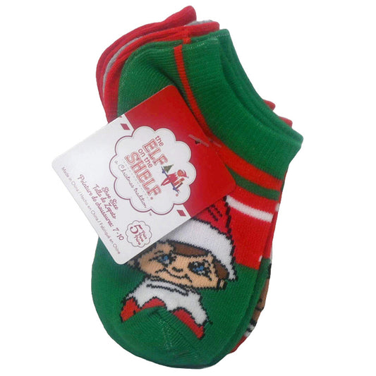 5 pack elf on the shelf joy no show socks size 4-6 -- 12 per box