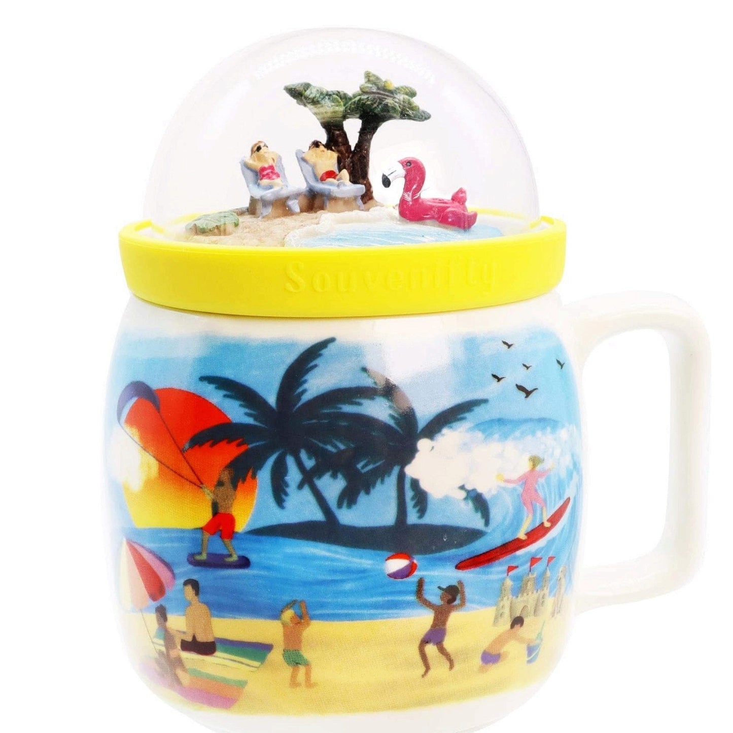 12 oz ceramic beach day mug with decorative dome lid -- 14 per box