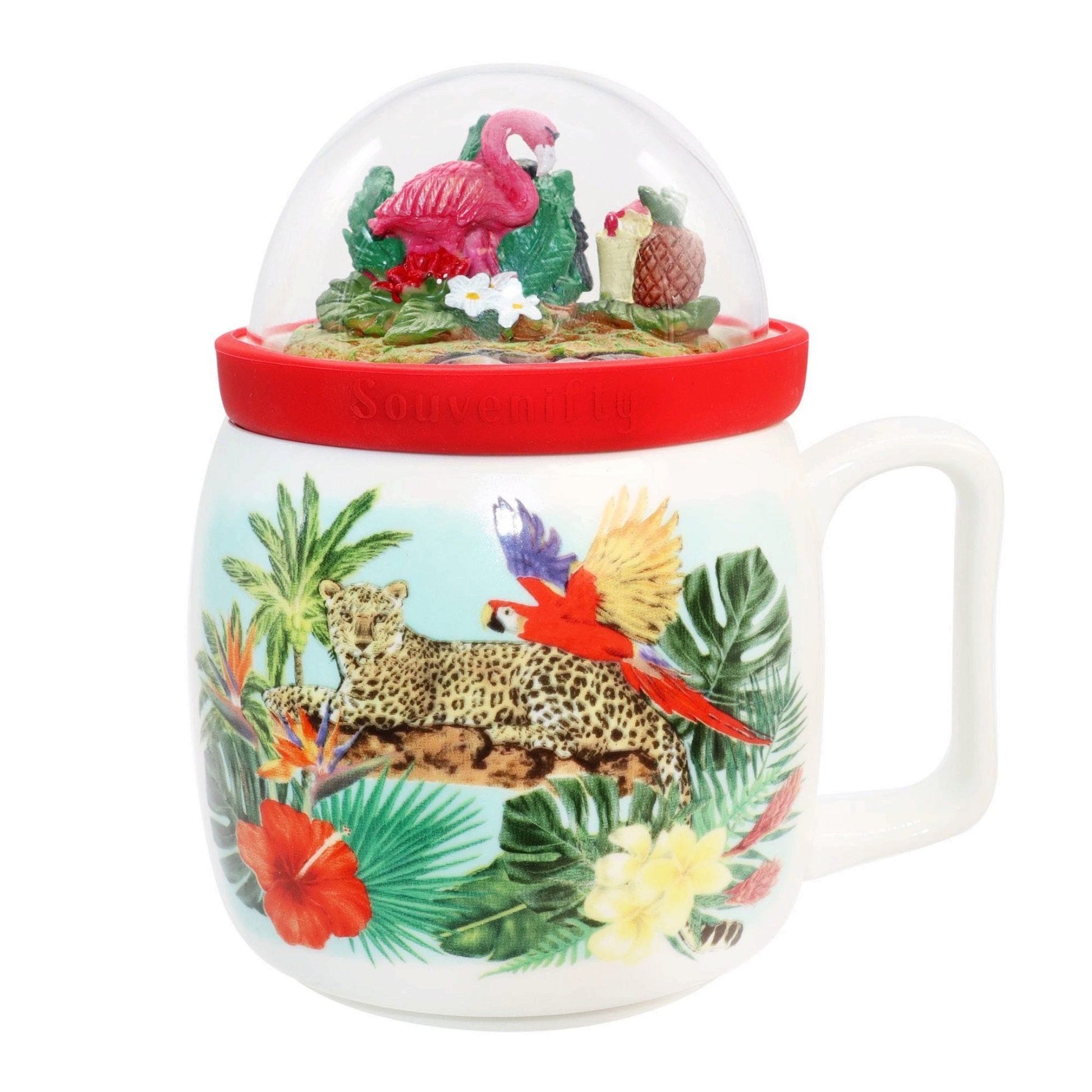 12 oz ceramic tropical mug with decorative dome lid -- 14 per box