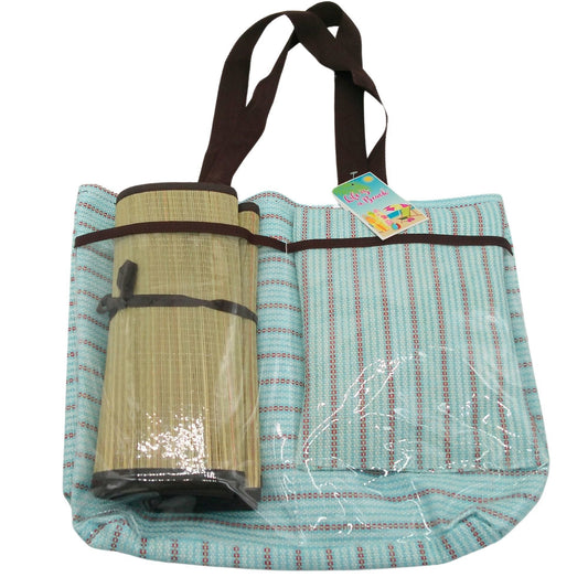 life is a beach straw beach tote bag with pillow and mat in assorted colors -- 4 per box