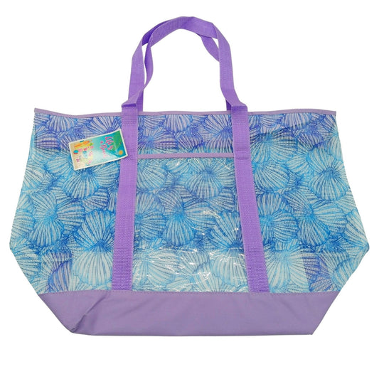 life is a beach large mesh beach tote bag with clear pvc front pocket in assorted designs -- 8 per box