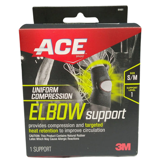 ace uniform compression elbow support sleeve in size s m in display -- 12 per case