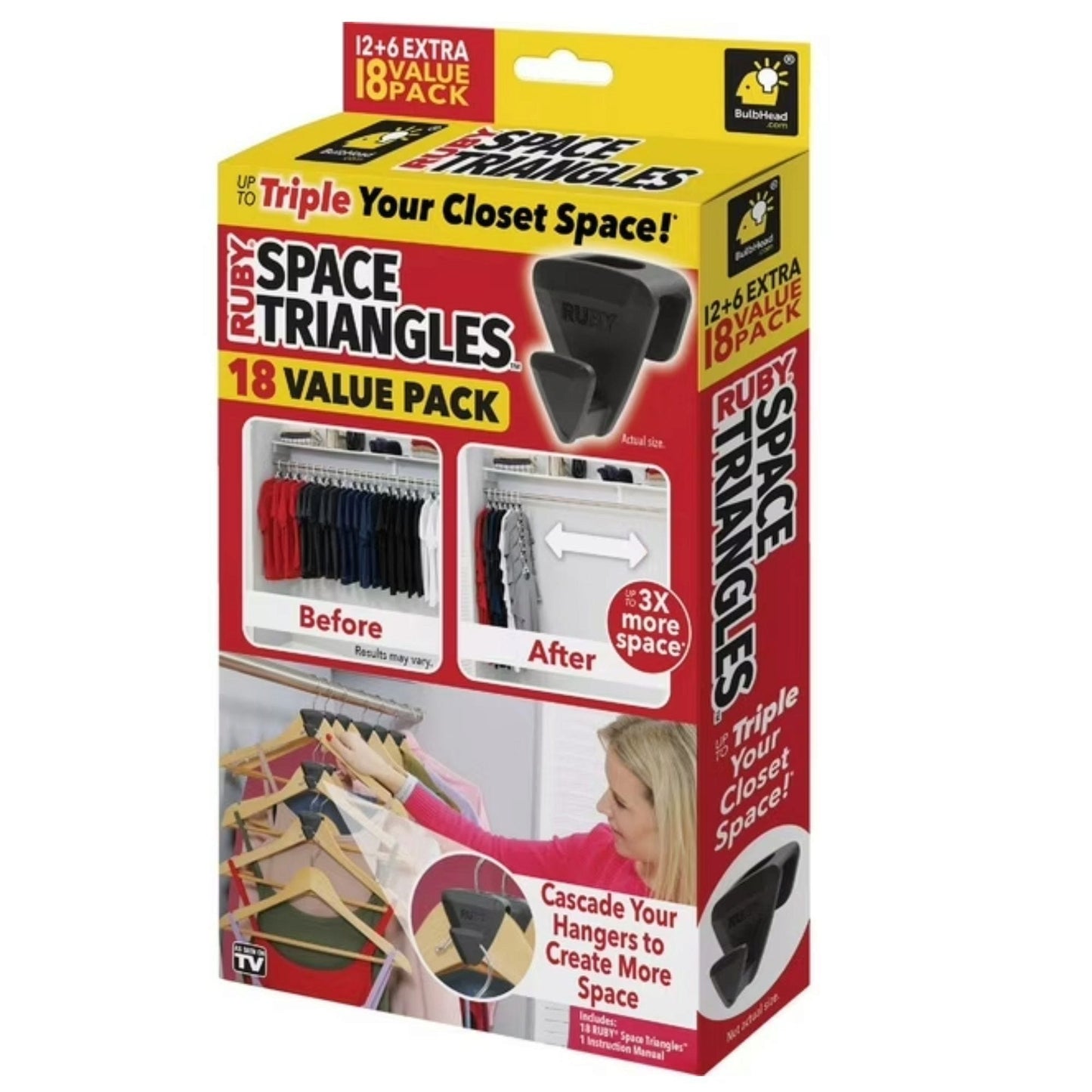 18 pack ruby space triangles hanger space savers -- 6 per box