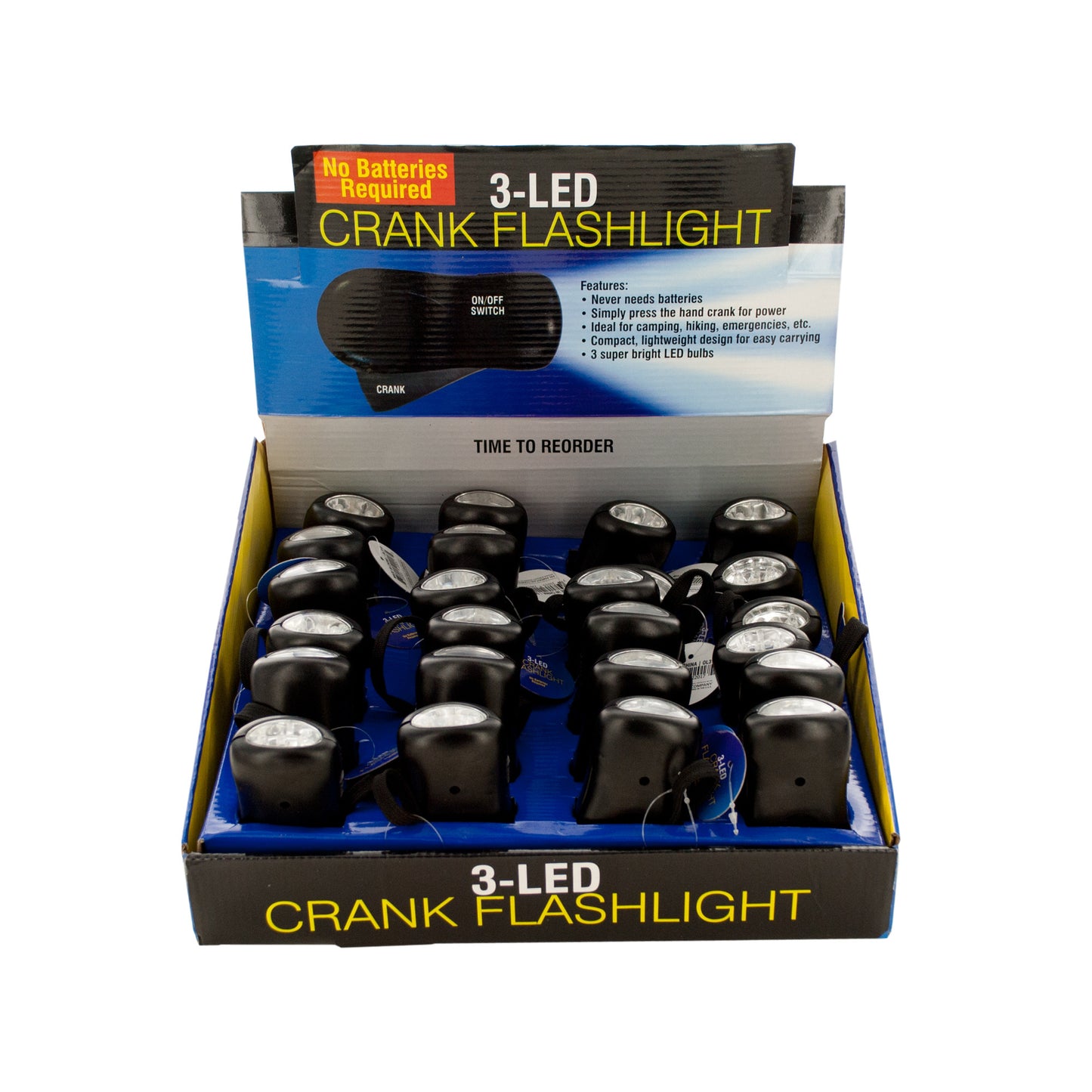 led crank flashlight countertop display -- 15 per box