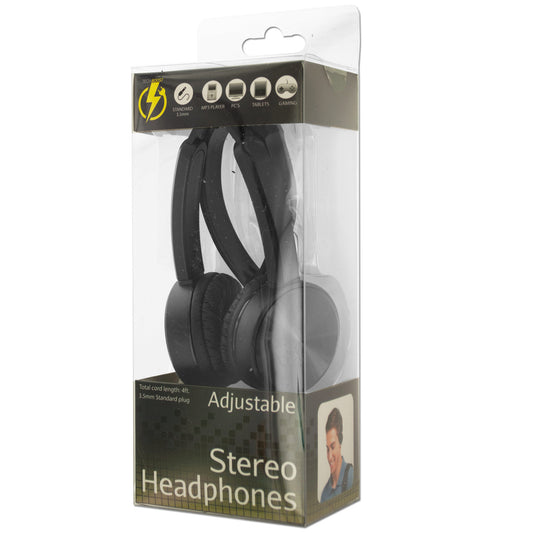 adjustable stereo headphones - black -- 7 per box