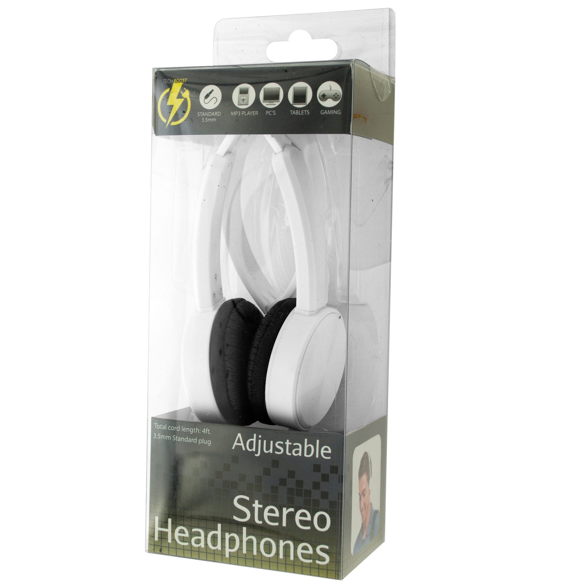 adjustable stereo headphones - white -- 8 per box